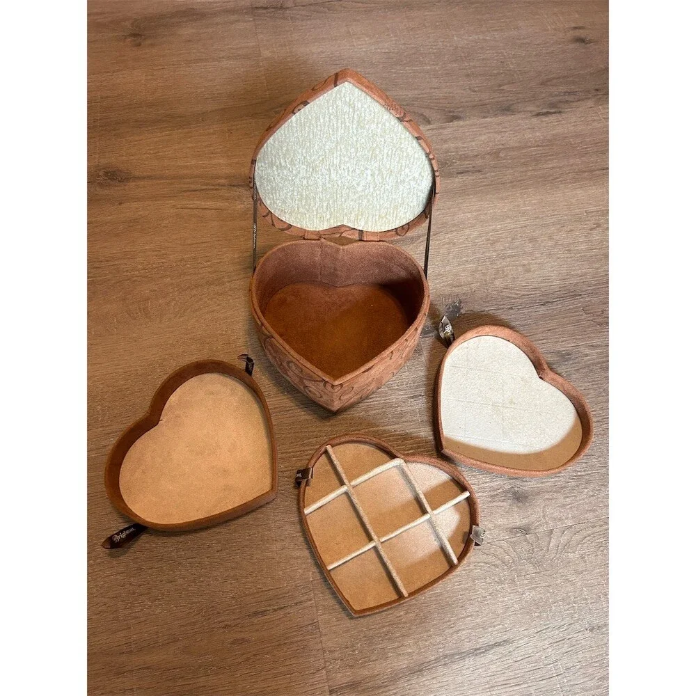 Brighton Fill Your Heart Heart Jewelry Box Brown Mirror 3 Removable Trays